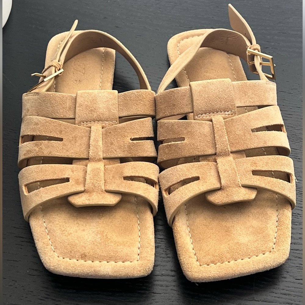Zara Suede Flat Sandals size 38